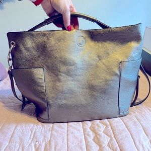 - Metallic Silver Gray Charcoal Handbag Purse with hand strap or shoulder …